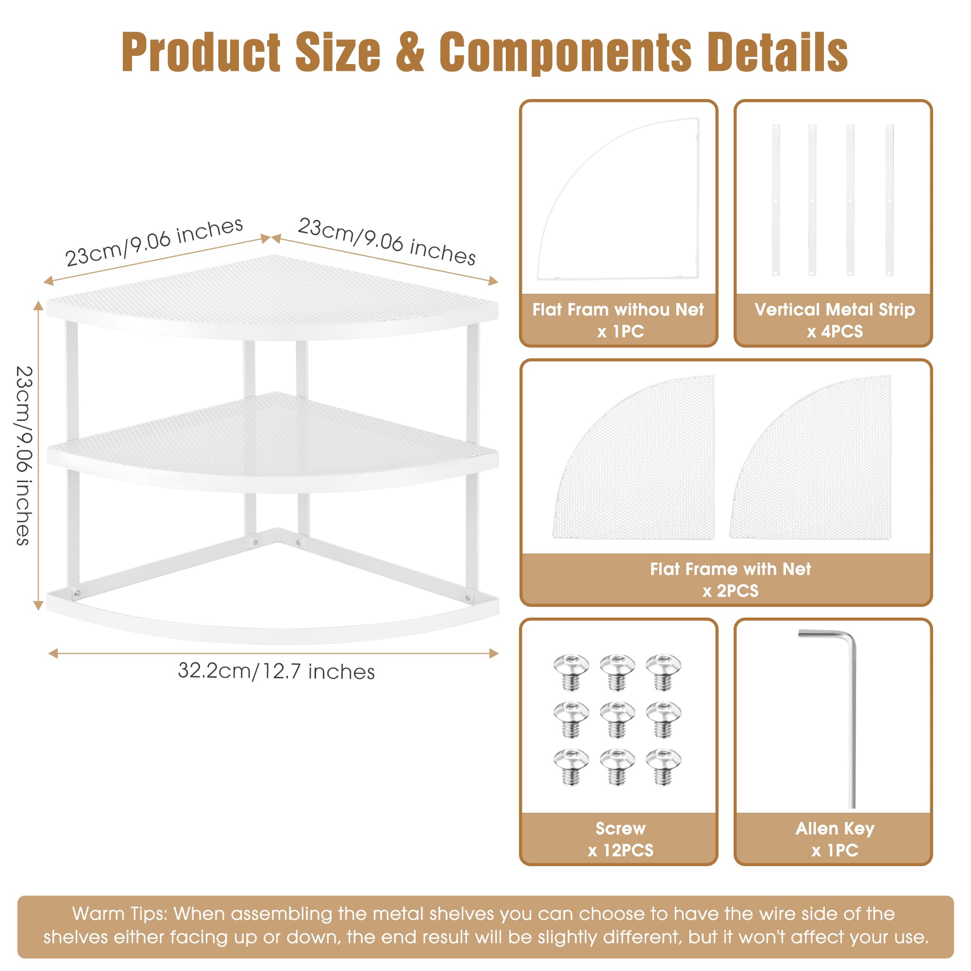 ROFAY 3 Tier Metal Corner Dish Organizer for Kitchen Counter and Cabinet, Corner Shelf for Dishes, Plates, Pantry and Bathroom Storage, White — view 2