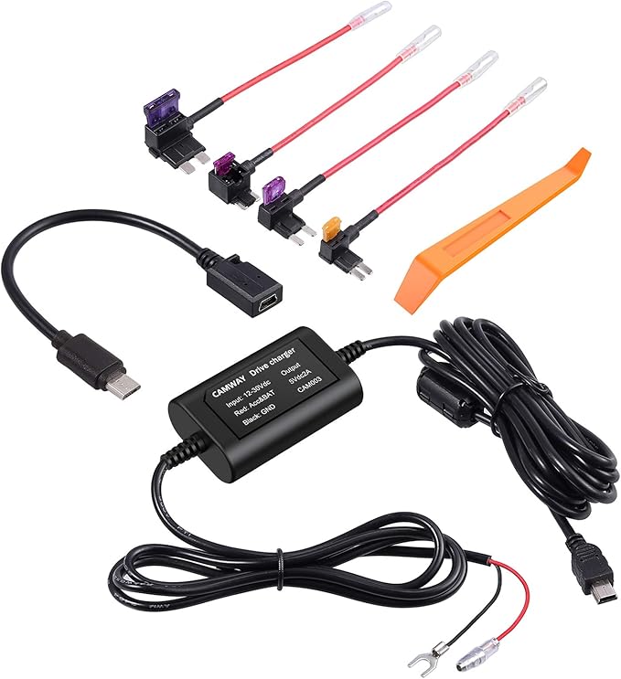 CAMWAY Universal Dash Cam Hardwire Kit Mini USB 12V24V to 5V HardWire