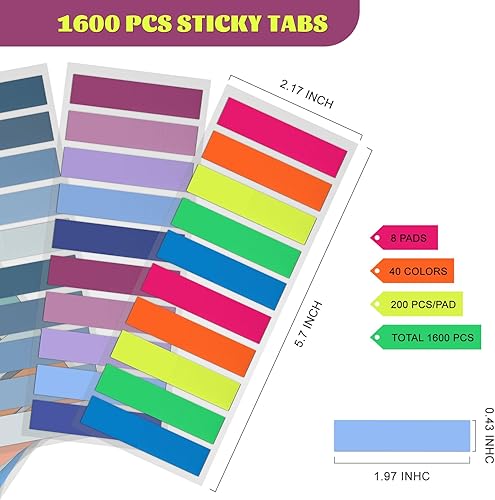 Miniatura 2 de Pestañas adhesivas Morandi - 1600 pestañas para libros, 8 blocs transparentes, anotación, notas, marcadores de página, pestañas de índice,