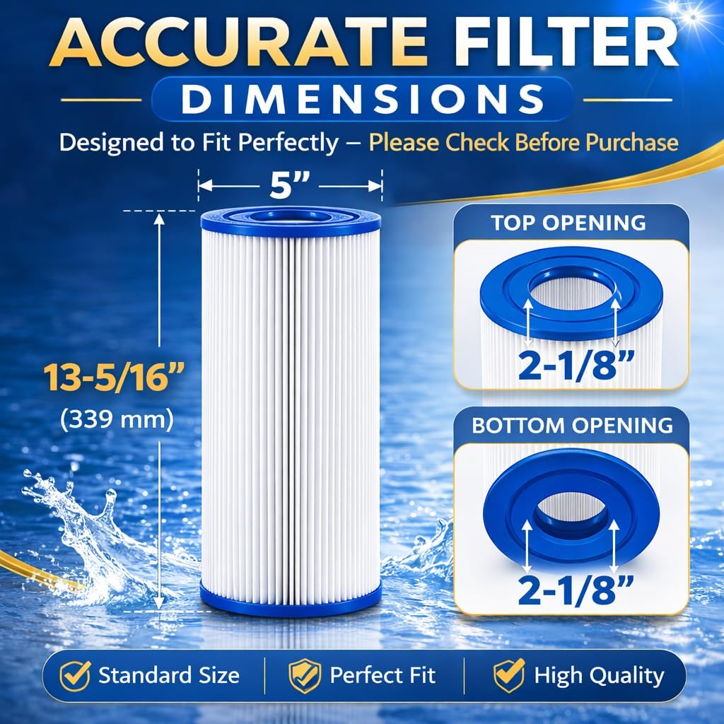 PRB25-IN Hot Tub Filter Replacement for C-4326, FC-2375, 303909 – 25 Sq Ft Spa Filter Cartridge Compatible with Pleatco PRB25-IN, Unicel C-4326, Filbur FC-2375, 5" x 13-5/16", 2-1/8" Open Top & Bottom