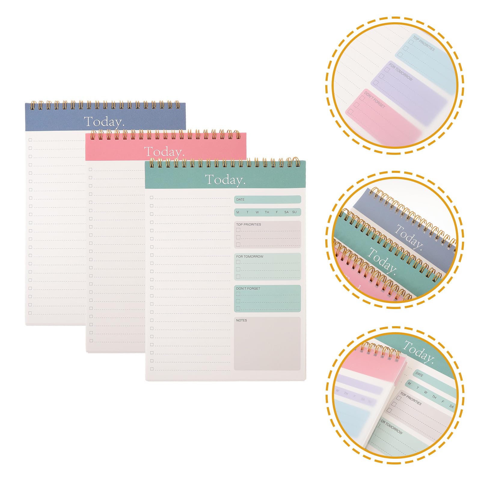 Lot de 3 Blocs-notes Détachables pour Agenda Quotidien Spirale, Papier Portable et Design Antidérapant, pour Planifier Vos Activités et Études