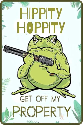 KONMPFEY Divertido letrero de metal con decoración vintage sin pasar letrero de hippity Hoppity Get Off My Property para decoración de hongos tienda
