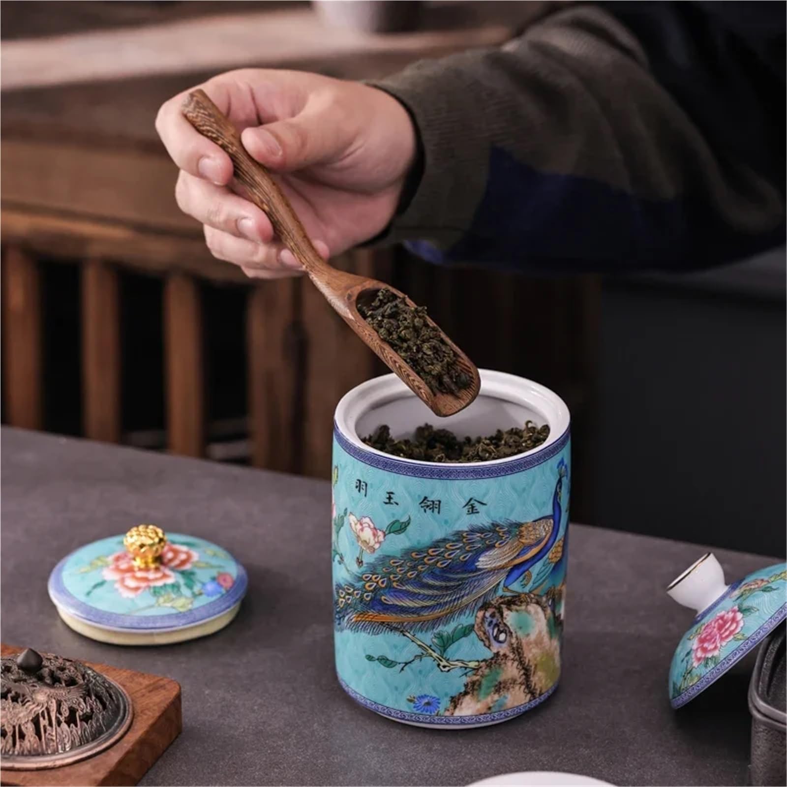 Lata De Té De Cerámica Recipiente de cerámica for almacenamiento té, recipiente latas con tapa hermética, tanque a prueba humedad