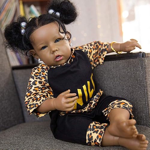 Miniatura 3 de Rebornova muñeca Reborn de niña negra, bebé recién nacida de 20pulgadas, con cuerpo suave y realista, extremidades de silicona, juego de regalo para