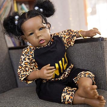 Reborn Baby Dolls Black Girl, African American 20 Inch Realistic Newborn Baby Dolls with Lifelike Soft Body Silicone Limbs Birthday Gift Set for Ages 3+