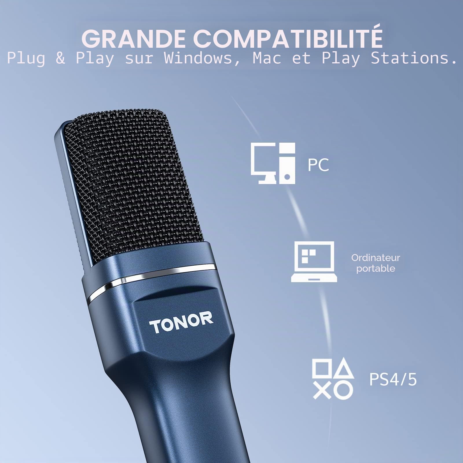 TONOR Microphone USB à Cardioïde Condensateur pour PC Micro avec Trépied et Filtre Anti-Pop pour Enregistrement Vocal et Musical, Podcasting, Streaming, Gaming pour Ordinateur Windows Laptop