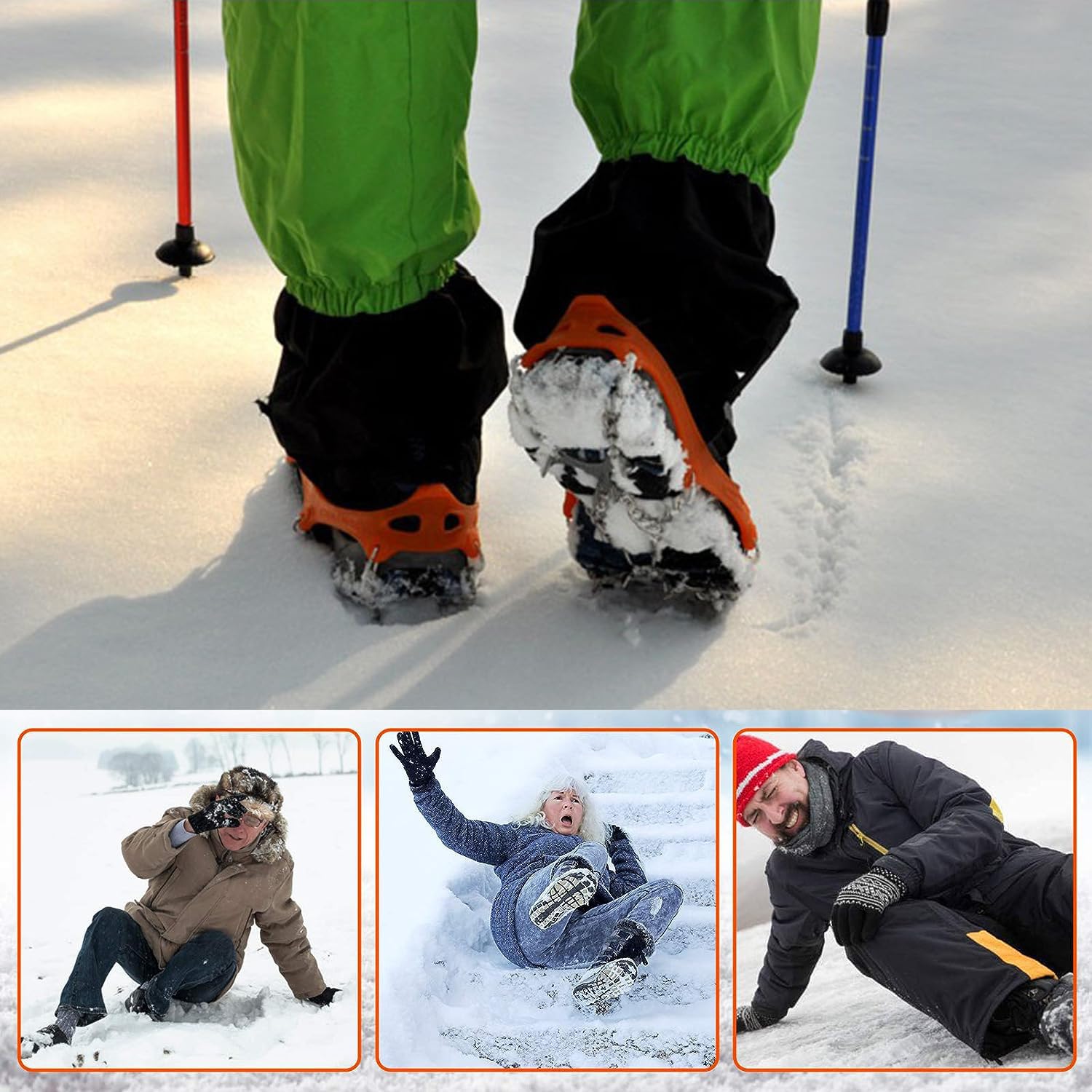 Ramponi da Ghiaccio Antiscivolo, Ramponi Antiscivolo Per Scarpe, Ramponcini Scarponi Neve Ghiaccio, Adatto Per Scarpe da Neve, Scarpe da Trekking, Scarpe Di Cuoio, Scarpe Sportive (Arancia)