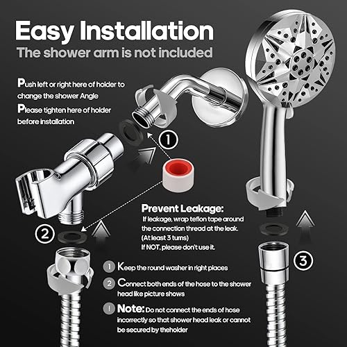 Miniatura 7 de Cabezal de ducha de mano de 10 modos de alta presión, manguera SS extra larga de 80 pulgadas, cabezal de ducha desmontable portátil de 5.04 pulgadas