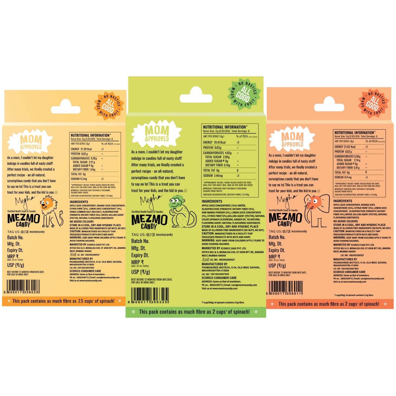 MEZMO soft jelly healthy n yummy candy with natural fruit sugar 144gms 36 jellies (Pack of 3) - Raw Mango,Tarty Lemon,Tangelo Orange 1