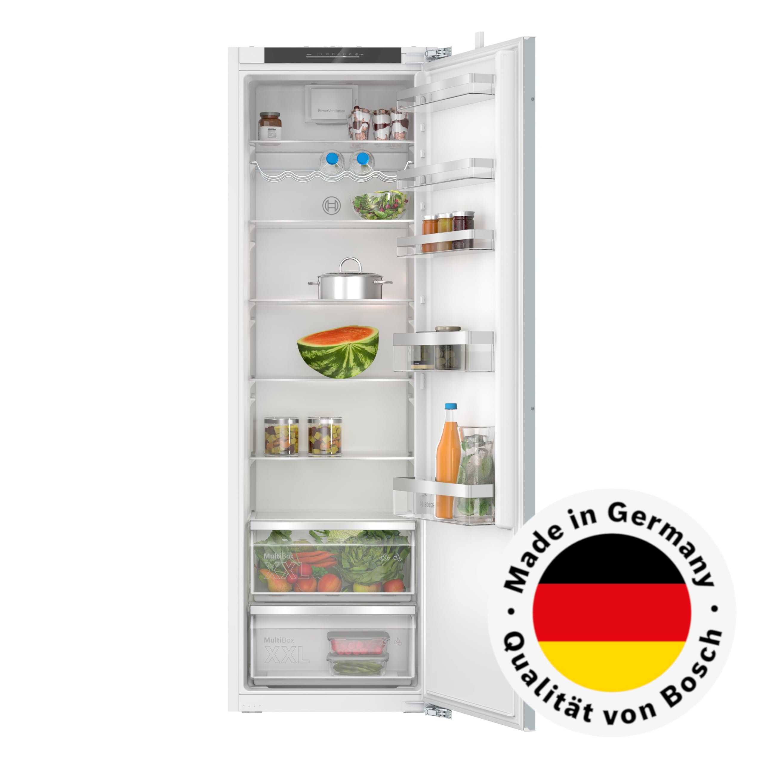 Bosch KIR81VFE0 Serie 4, Einbau-Kühlschrank 177.5 x 56 cm Nische, 310 L, Made in Germany, Flachscharnier, Multi Box XXL, Flaschenablage, LED Beleuchtung, schnellere Kühlung, 7 Abstellflächen