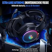 Tatybo Vezeték Nélküli Gamer Fejhallgató Mikrofonnal, 7.1 Surround Hangzás, 35 Órás Akkumulátor, 50mm Meghajtó, Légáteresztő Fülpárnák, PS5  7