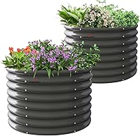 ANLEOLIFE 2-Pack 3ft x 24in Galvanized Raised Garden Beds - Rust-Proof Metal Round Planters for Vegetables, Flowers, Herbs, Easy No-Tool Setup, Quartz Grey