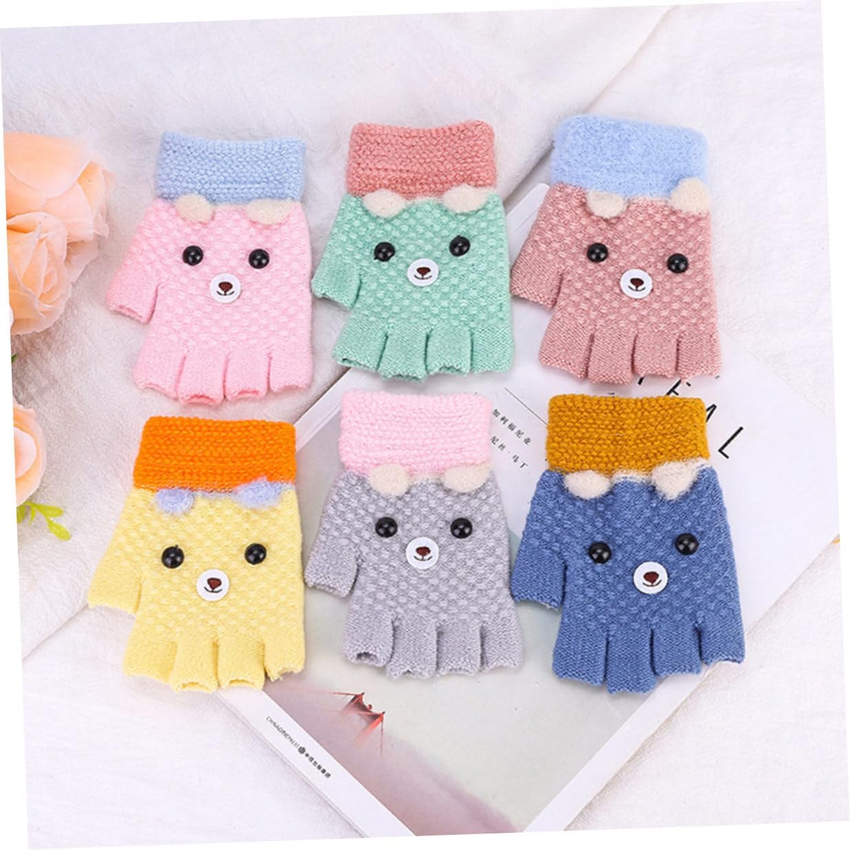 4 Pairs Fingerless Knitted Gloves Half Finger Embroidered Warm Gloves for Boys and Cold Weather Accessories Random Color