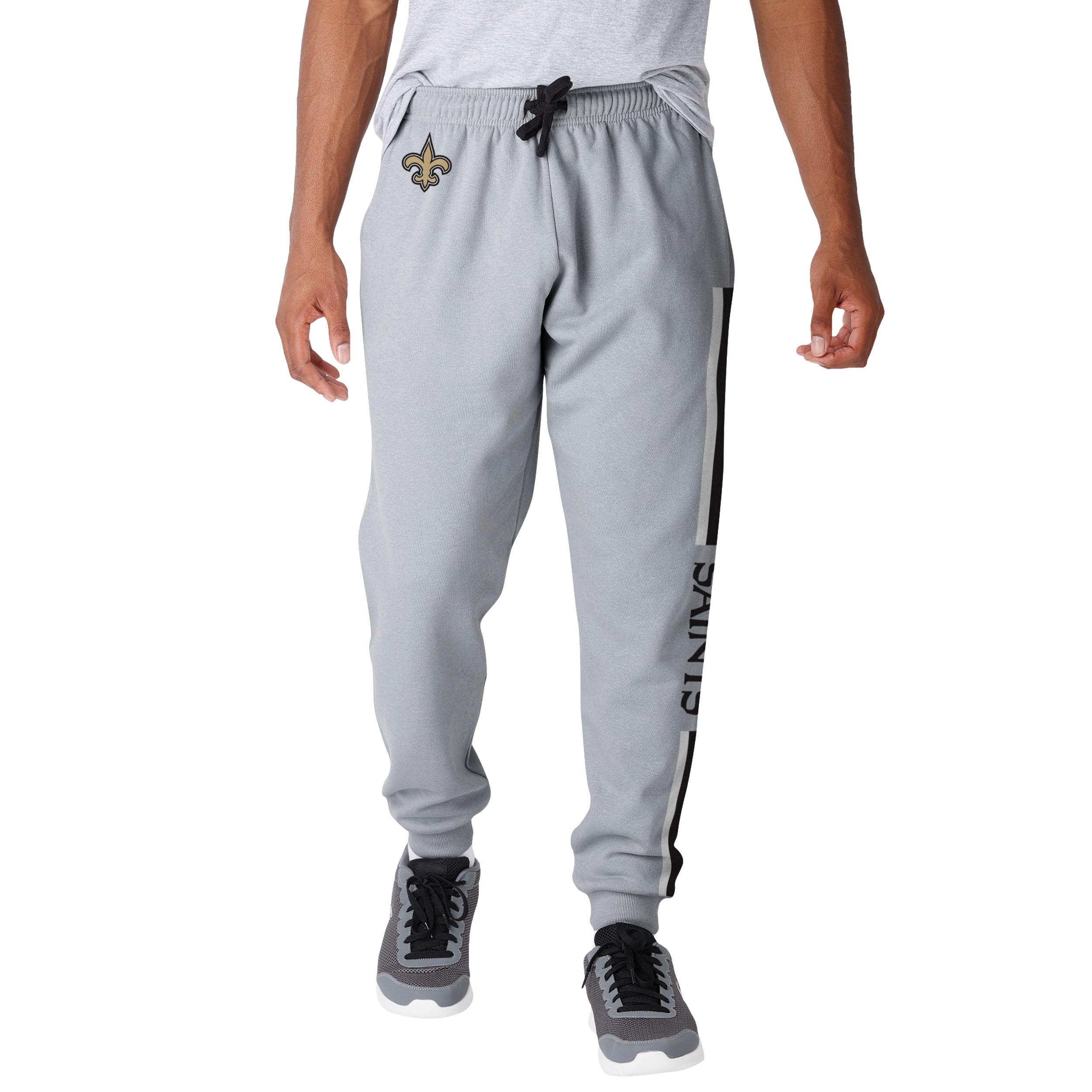 FOCO NFL Men's Officially Licensed Heathered Gray Primary Logo Wordmark Team Stripe Football Sweatpants Joggers Pants, New Orleans Saints, XXL