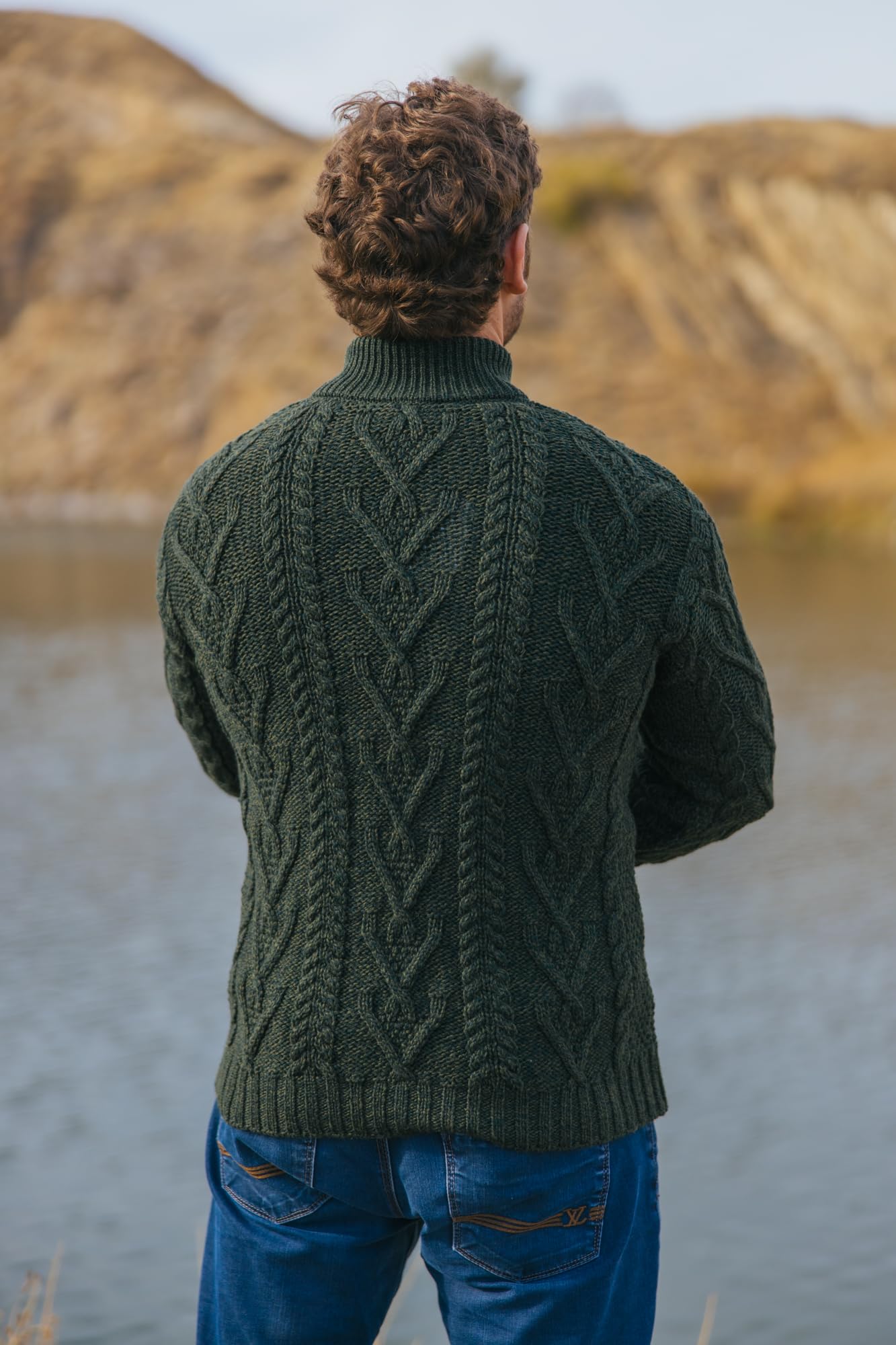 SAOL Pullover da Pescatore Irlandese Maglione Invernale Lavorato a Maglia 100% Lana Merino