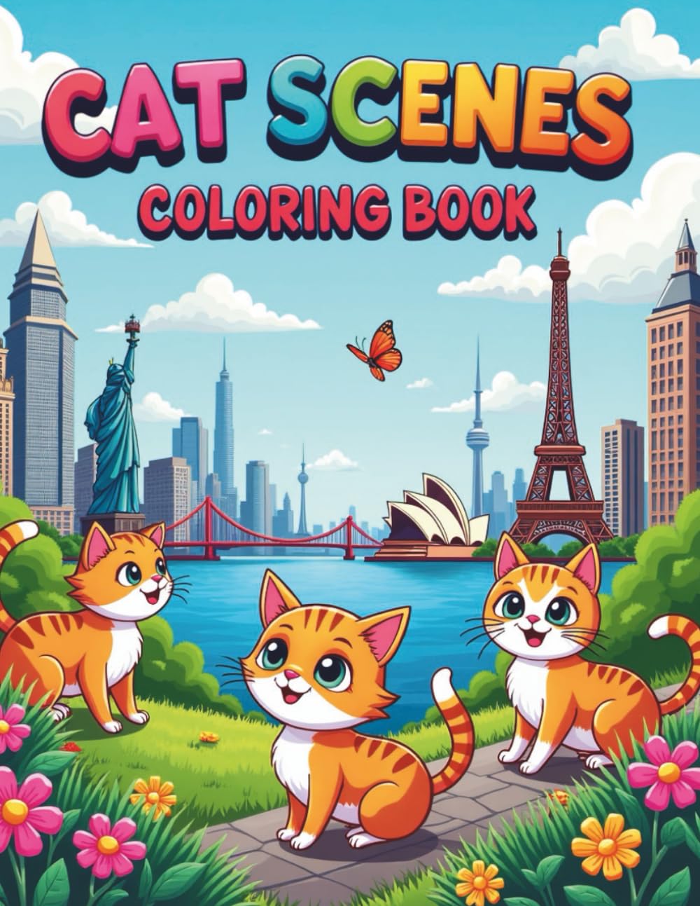 Cat Scenes Coloring Book: Cute Cats Among Nature and Iconic City Landmarks