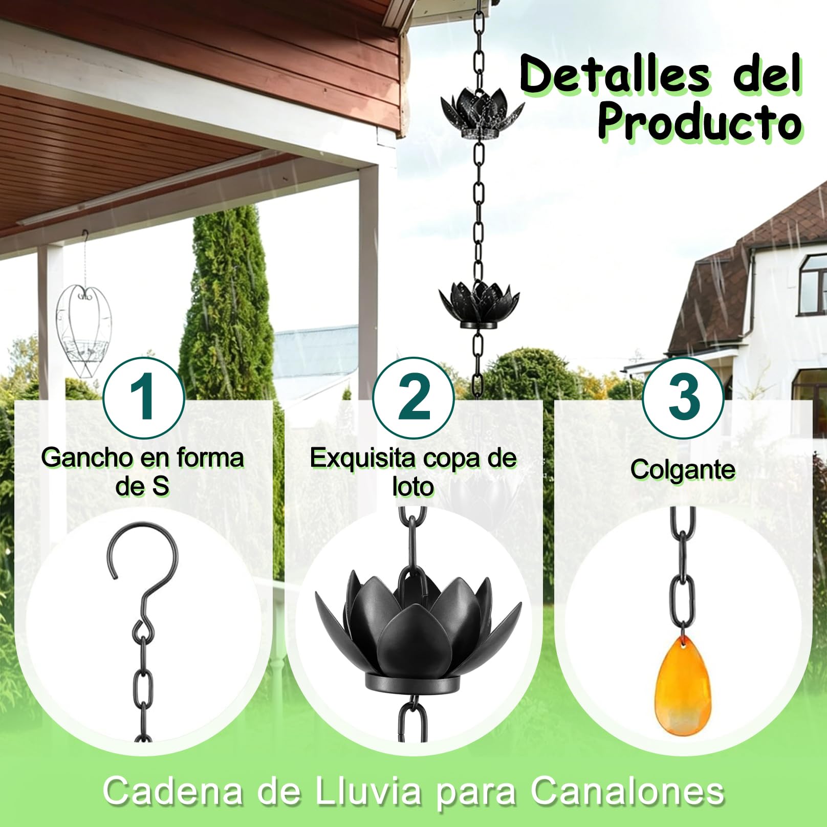 Cadenas de Lluvia Decorativas, Cadena del Colector de Lluvia del Metal, Cadena para Canalones, Alternativa a Los Bajantes, para Casa Jardín Exterior Pérgola Techo Toldo A 1.2m