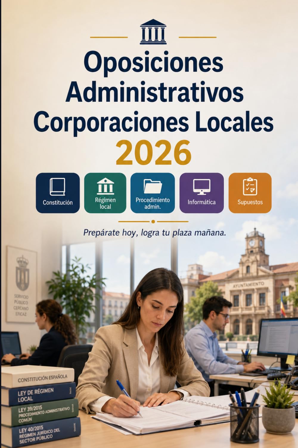 Oposiciones Administrativos Corporaciones Locales 2026: Constitución, régimen local, procedimiento administrativo, informática, atención ciudadana, test y supuestos prácticos