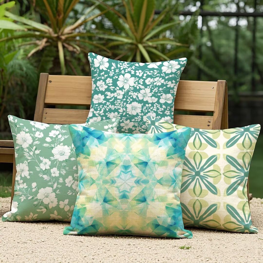 Fundas Cojines 80x80 cm Exterior Cojines Verde Salvia Fundas de Almohada Juego de 4, Cuadrados Funda Cojin Verano Almohadas con Cremallera Invisible, Cama Decorativos para Hogar, Jardín, Salón Ym479