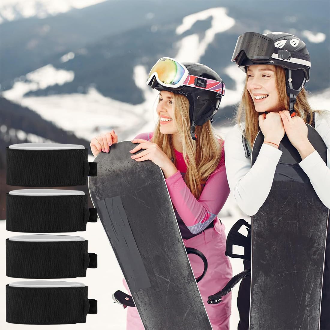 4 pièces Attache Ski Sangle Porte Ski Sangles de Ski Bandoulières de Ski Réglables Bande de Fixation de Ski pour Familles Attache Ski Scratch
