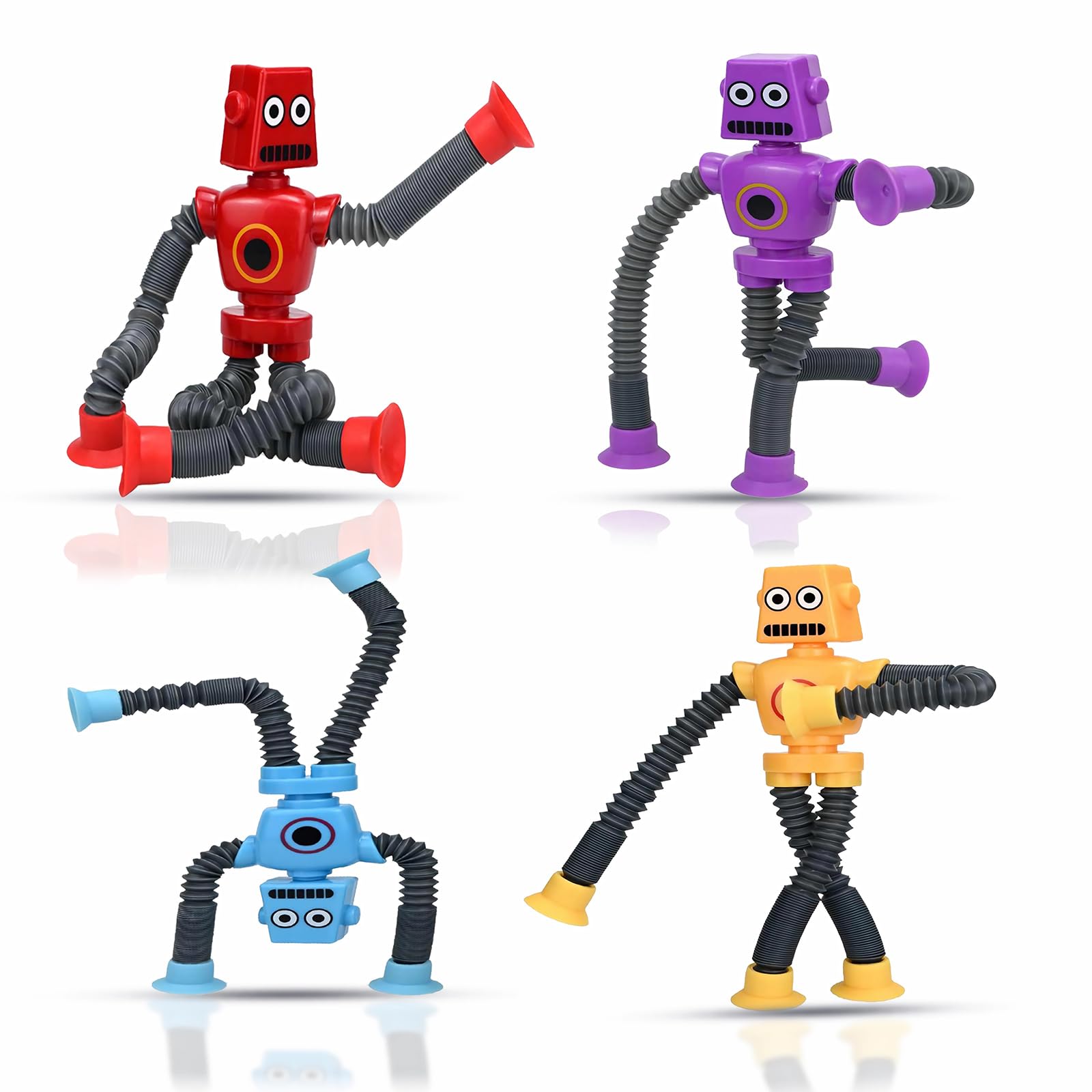 Light Up Pop Tubes Telescopic Suction Cup Robot Toys,Animal Fidget Toys Sensory Toys for Toddlers Kids with Autism, Glow in The Dark Party Favors for Kids Goodie Bags Stuffers