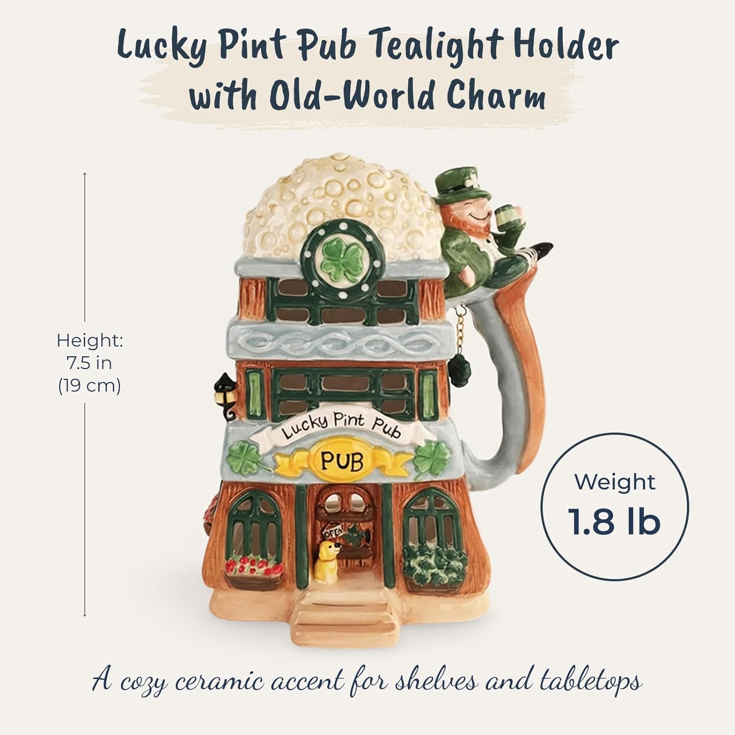 Blue Sky Clayworks 21236 Lucky Pint Pub Tealight Holder