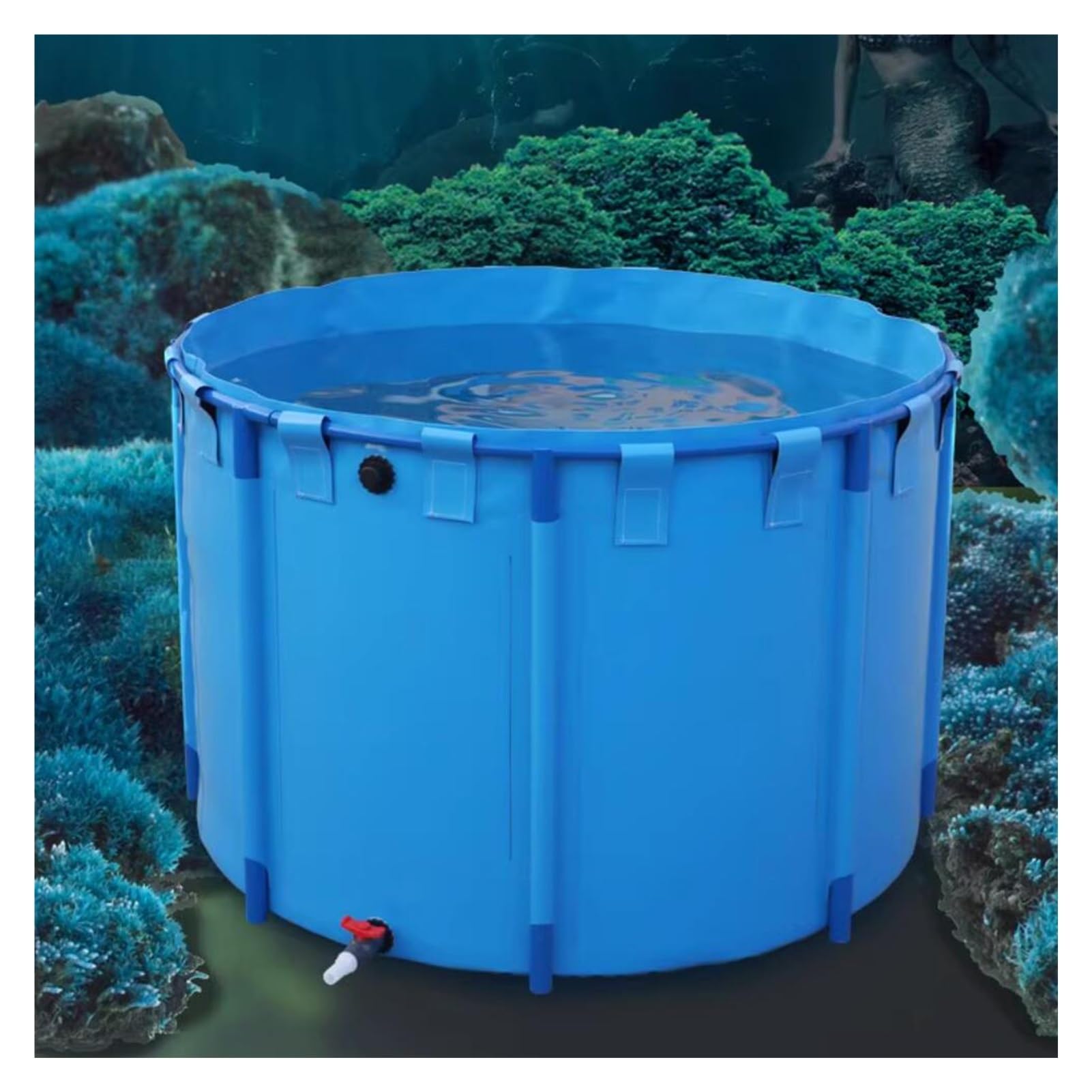 Piscina per pesci in tela fuori terra, vasca rotonda in PVC ispessimento con telaio resistente, grande stagno pieghevole in plastica resistente stagno per la coltura dell'acqua (1,8 x 0,6 m)