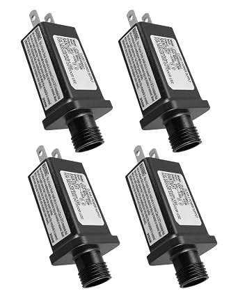 24V 7.2W Class 2 Power Supply Transformer, TS-7.2W24V 0.3A Adapter for LED Lights/Christmas Tree Lights/Outdoor Holiday Lighting, IP44 Raintight, US Plug, 1/2 Inch Left Positive Connector 4 Pack