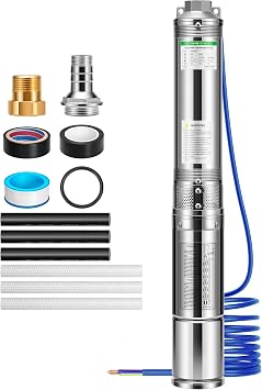 VIVOGROW Submersible Deep Well Pump, 2HP 230V/60Hz,37GPM, 380ft Head, Stainless Steel Water Pump with Additional Brass Check Valve and 10ft Power Cord for Irrigation, Industrial & Home Use