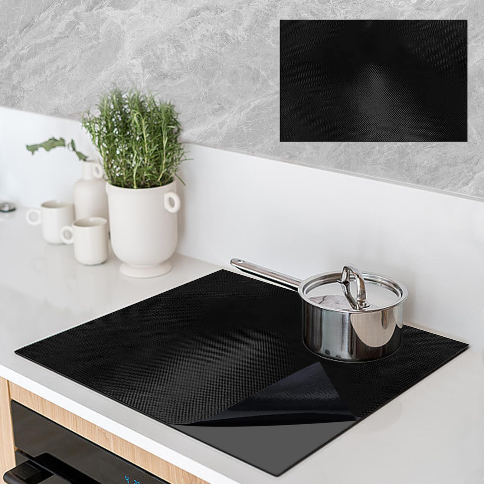 Tappetino Protettivo Per Piano Induzione KitchenRaku - Silicone Alimentare Antiscivolo, 52x78cm Nero - Foto 6