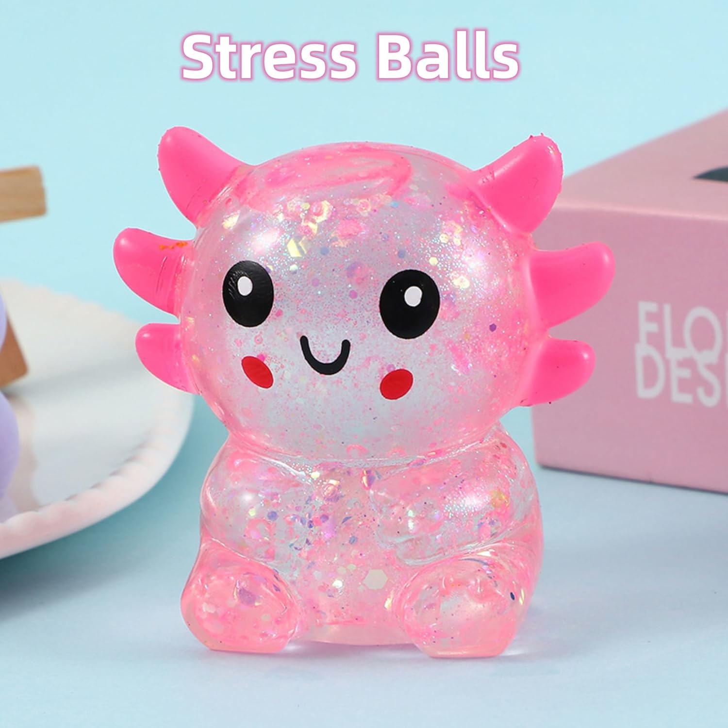 Axolotl Squishy Stress Ball, Soft TPR Slow Rising Squeeze Toy, Cute Axolotl Fidget Toy for Stress Relief, Handheld Anxiety Calming Sensory Toys for Adults, Birthday Party Gift and Christmas (Pink)