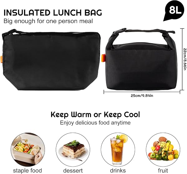 SUOXU Borsa termica termica per il pranzo, a prova di perdite, per adulti e bambini, grande capacità, resistente all'acqua, per lavoro, scuola, picnic e viaggi (nero) - 3