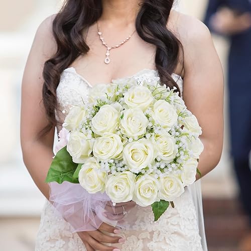 Miniatura 4 de Veryhome 12 ramos florales artificiales de gypsophila blanca con tallo largo, arreglo floral de gypsophila para decoración del hogar y boda (jarrón