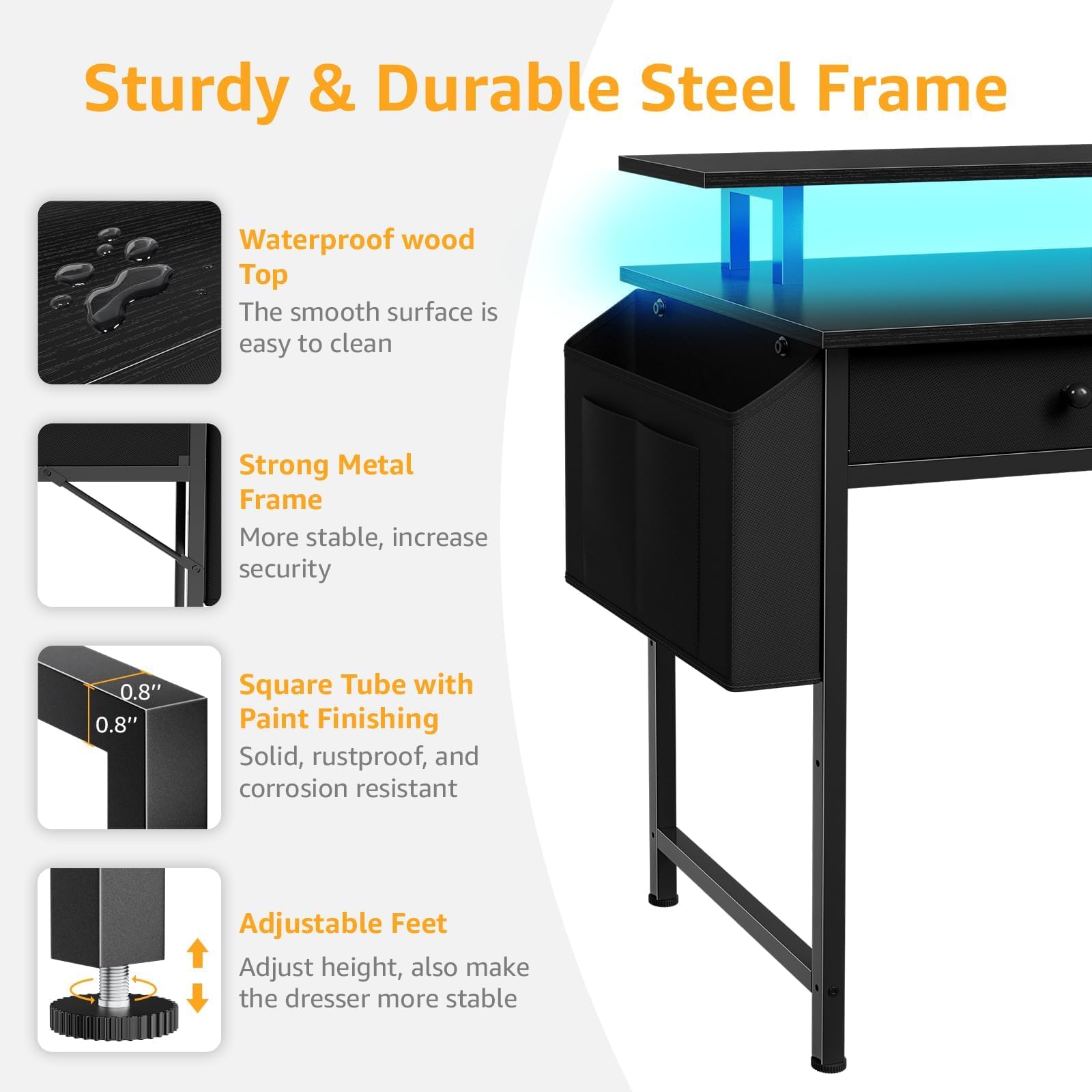 DLisiting Black Gaming Desk with Shelves and Drawers - 39 Inch Small Gaming Desk with Storage Shelves for Boys Teens Bedroom, Black Computer Desks with Drawers, Monitor Stand, Power Outlet: Black 39.4''