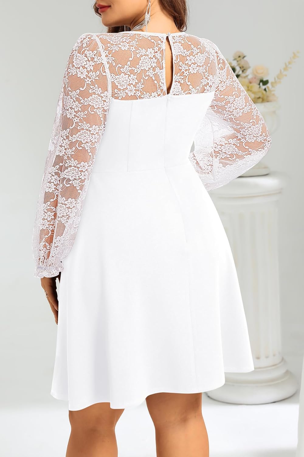 Plus Size Cocktail Dress - Lace Wedding Guest Party Crew Neck Short A Line Dresses Women - Image 3