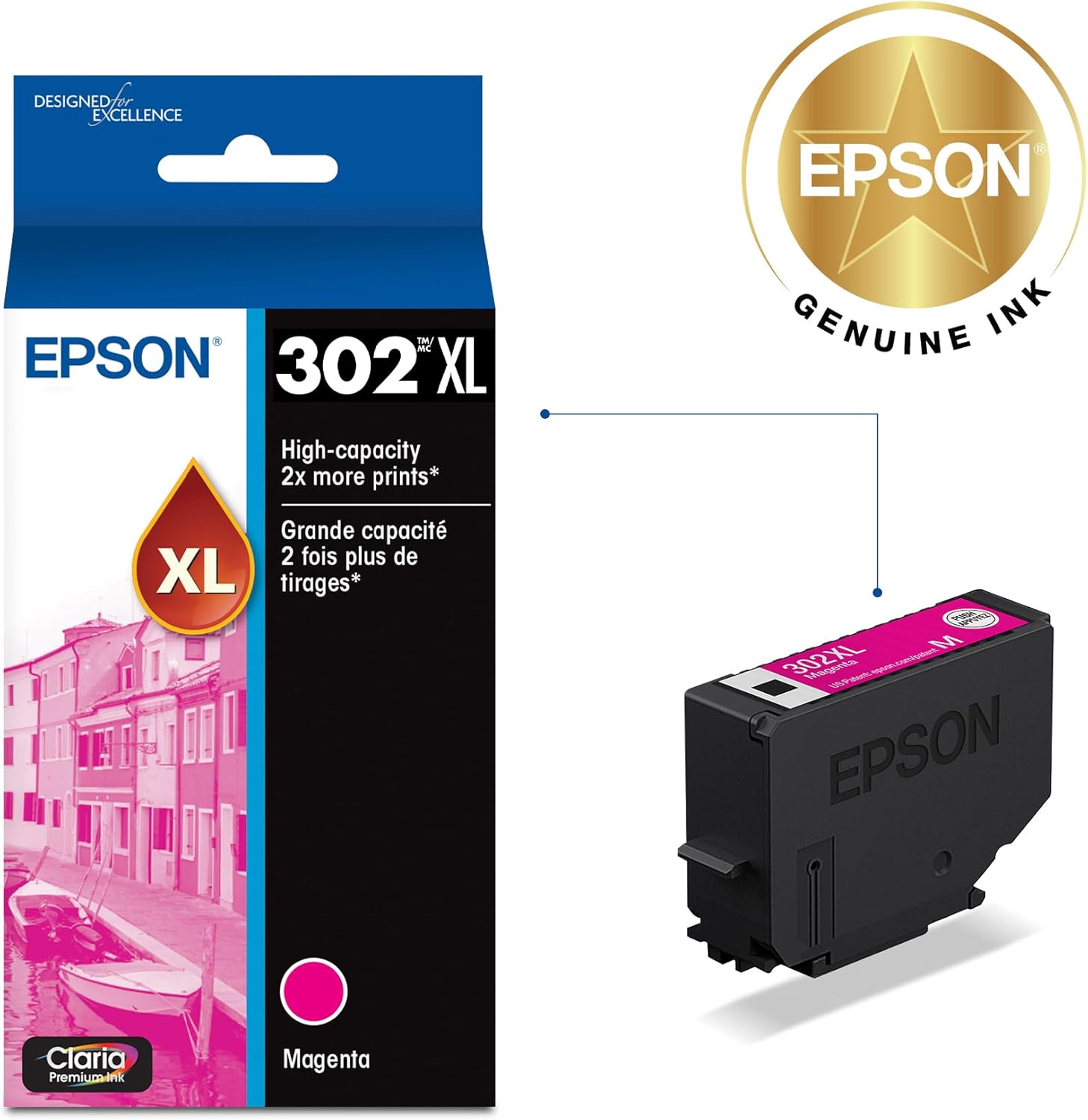 EPSON 302 Claria Premium Ink High Capacity Magenta Cartridge (T302XL320-S) Works with Expression XP-6000, 6100