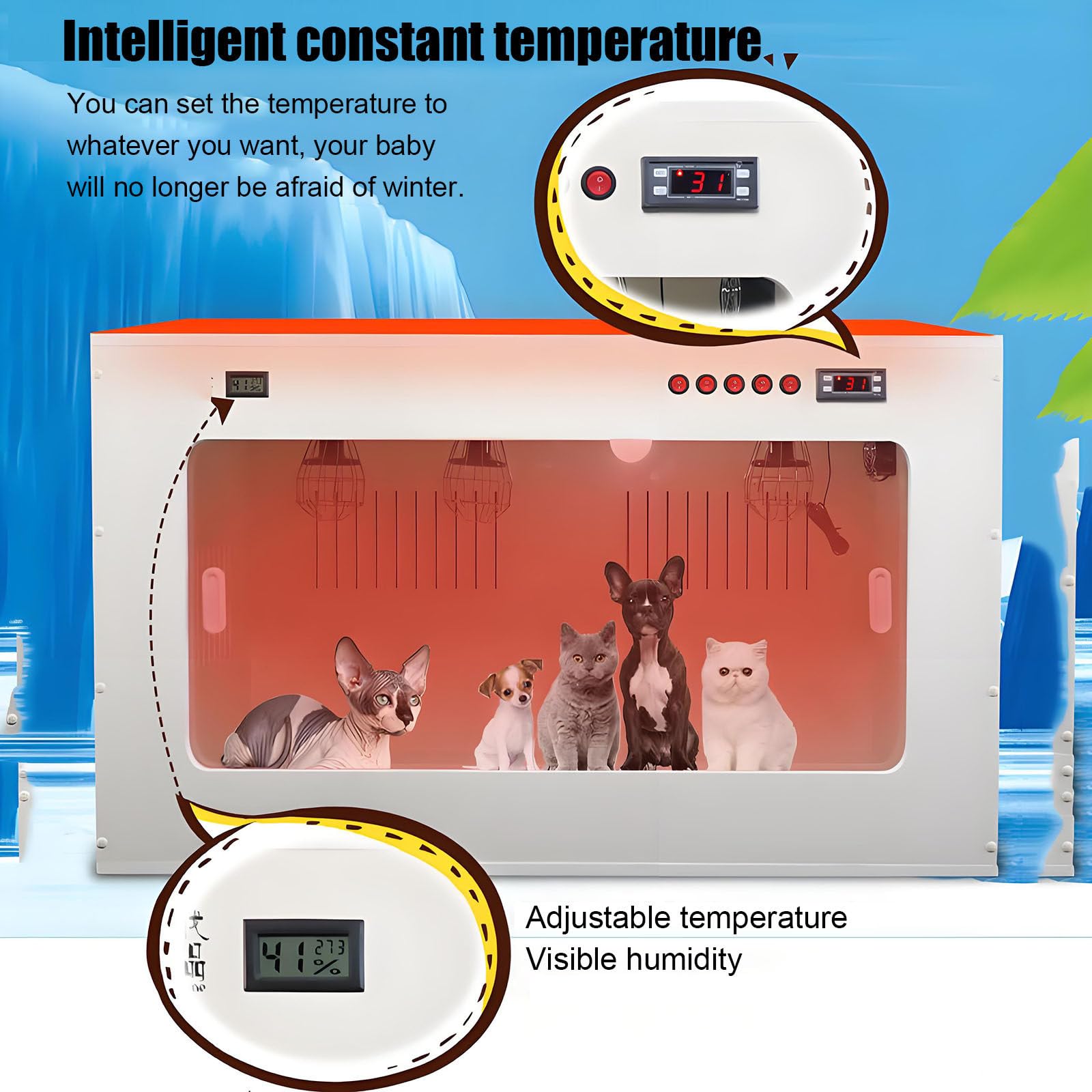 Caja incubadora para mascotas, incubadora para cachorros y gatitos, incubadora para gatos con calefacción, criadoras e incubadoras, criadora grande para mascotas, guardería para perros. 80*50*50