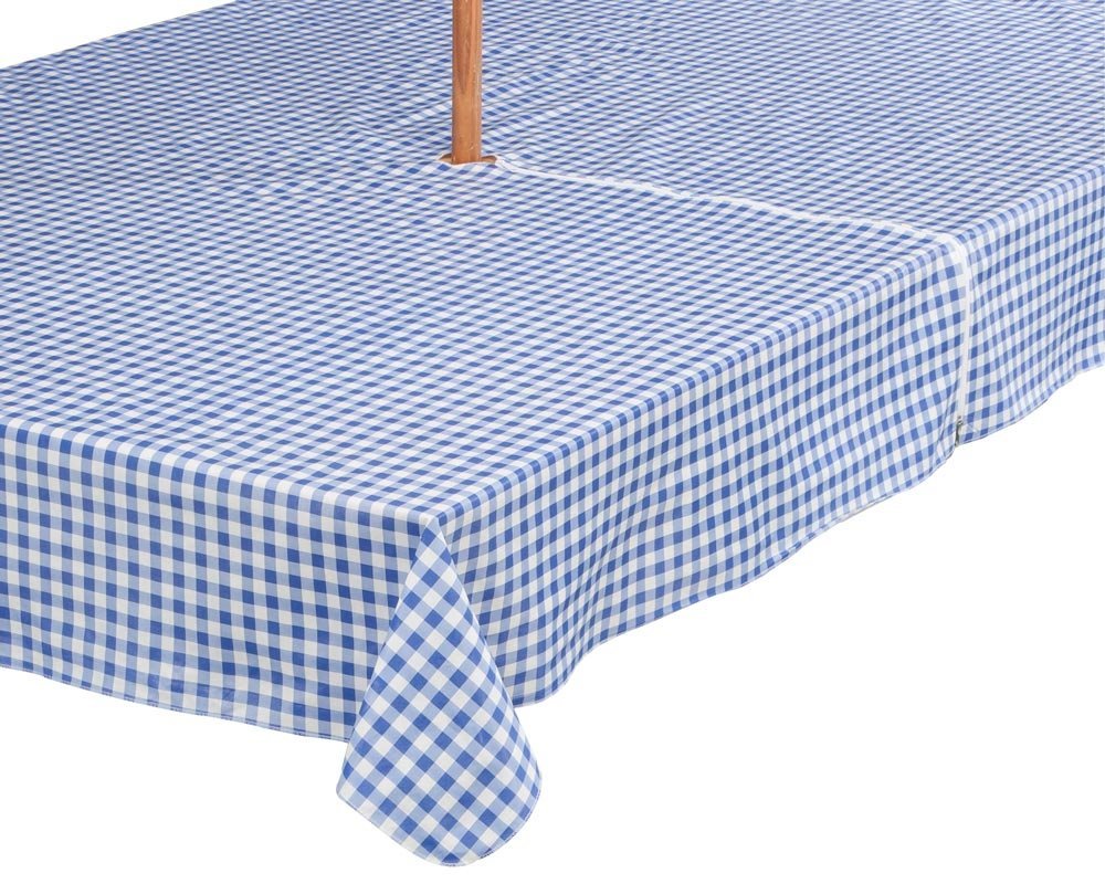 LAMINETLAMINET Zippered Deluxe Drop Patio Tablecloth - 60" x 90" Oblong - Checkered - Blue Pattern - Easy to USE Without Having to TAKE Out Your Umbrella!!!