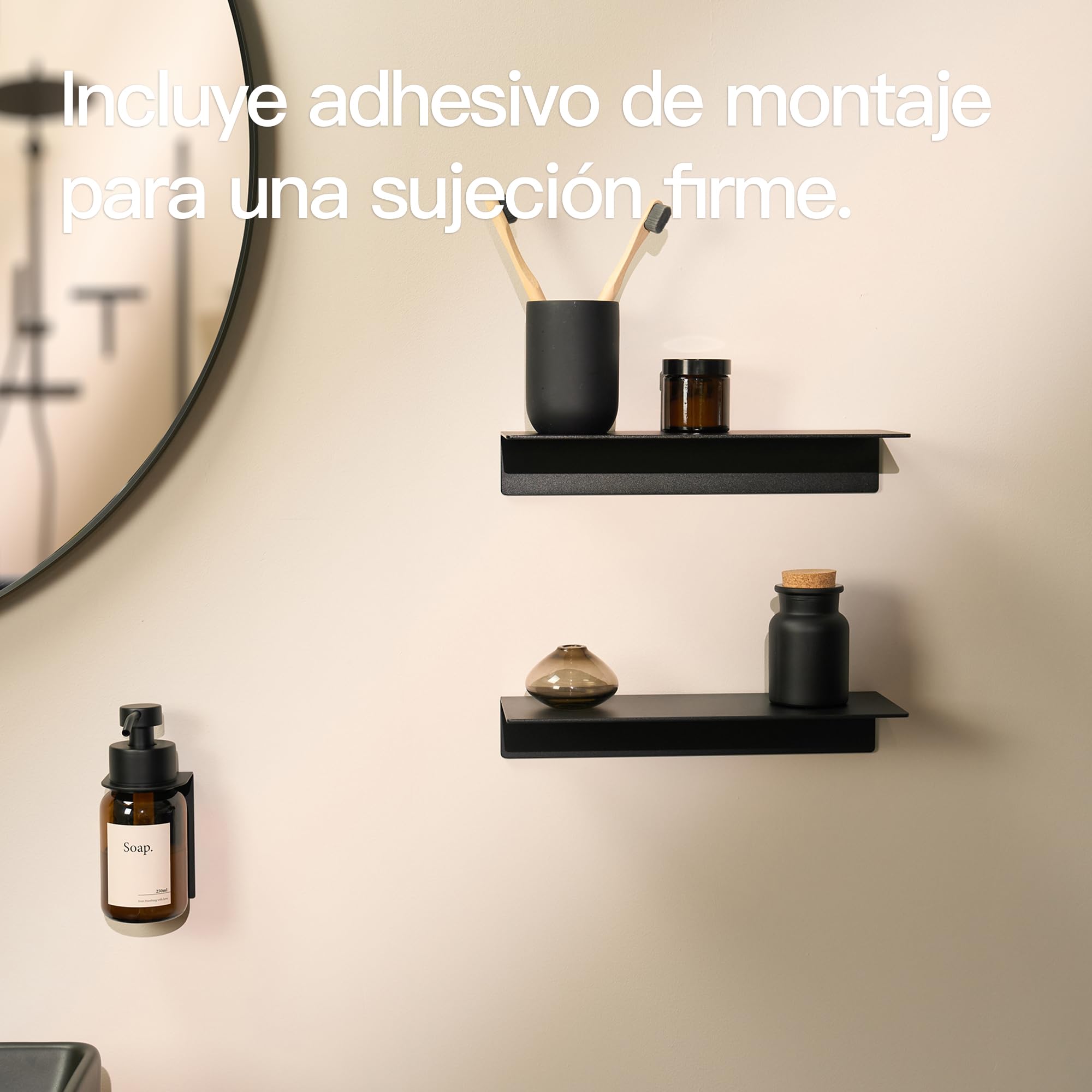 Design Hamburgo | Estantería de baño | Estantería de Pared (Negro Mate, 30 cm)