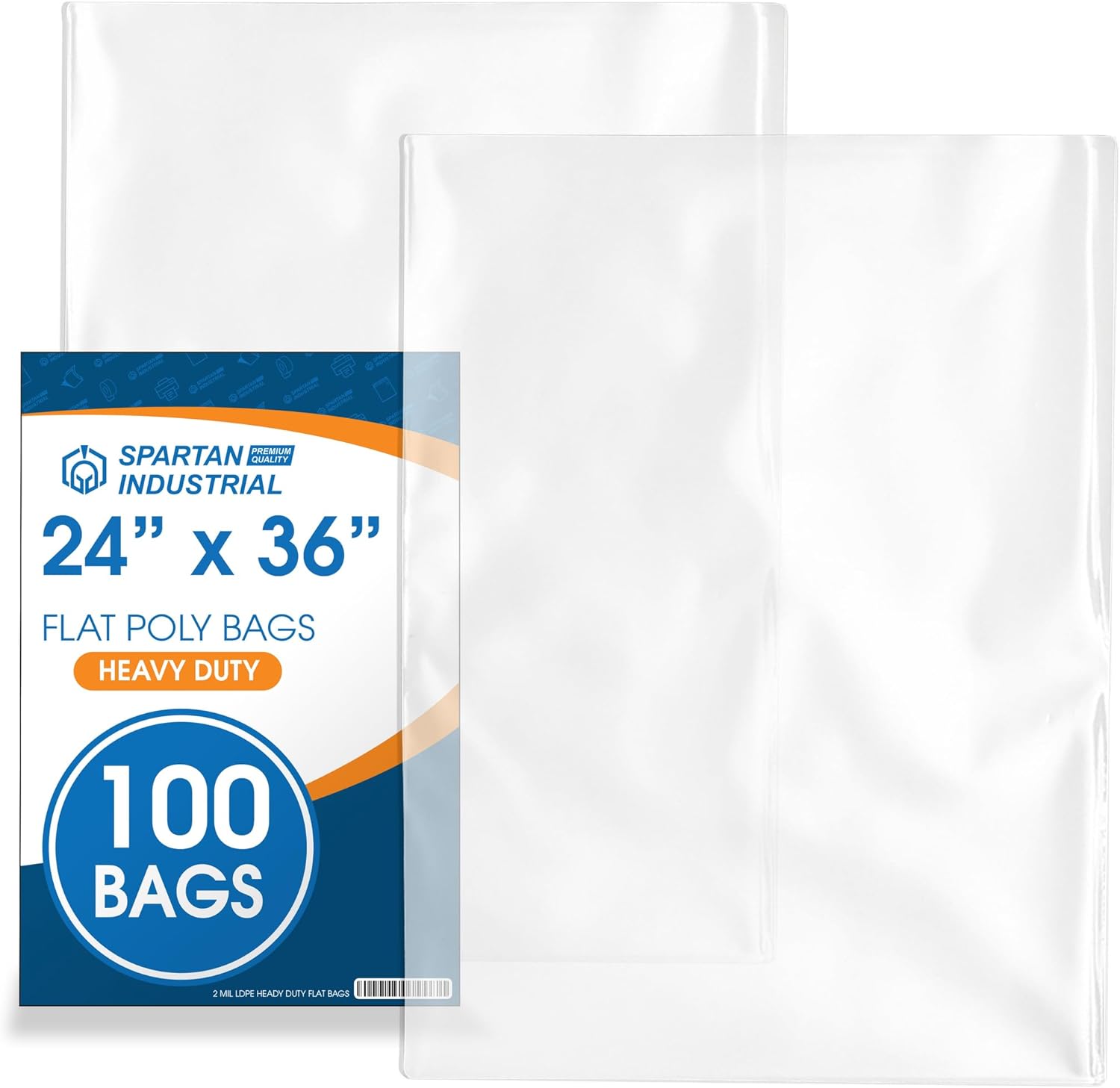 Spartan Industrial - Bolsas de plástico transparente de 24 pulgadas x 36 pulgadas (100 unidades) de 2 mil, resistentes y planas de extremo abierto,