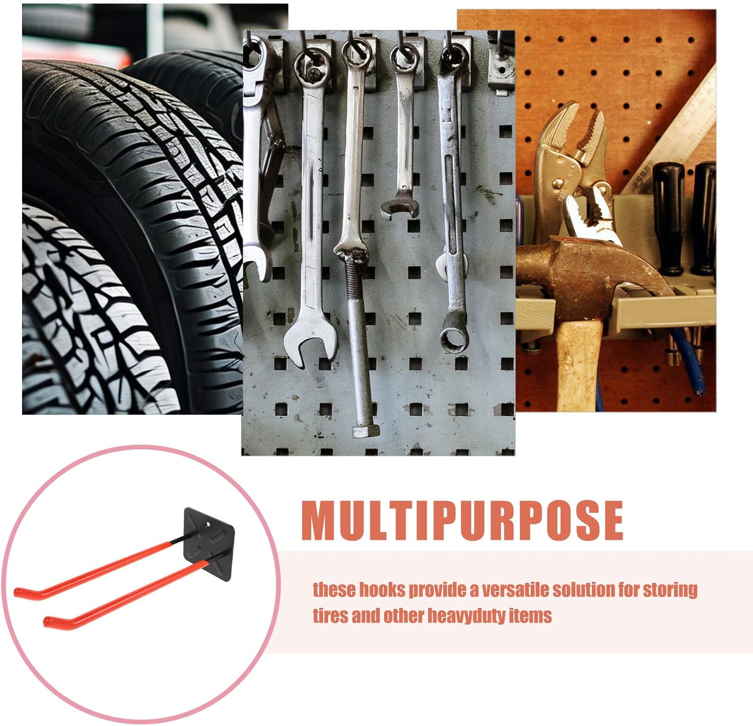 Alipis Heavy Duty Garage Wall Hooks for Tires and Tools, 31.5cm Orange Steel Dual-line Mount Hangers for Utility Storage and Bike Rack Organization