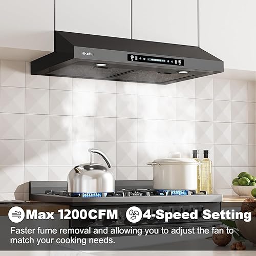 Miniatura 2 de HisoHu Campana extractora de gabinete de 30 pulgadas bajo conductos con 1200 CFM, campana de escape de cocina con detección de gestos de 4