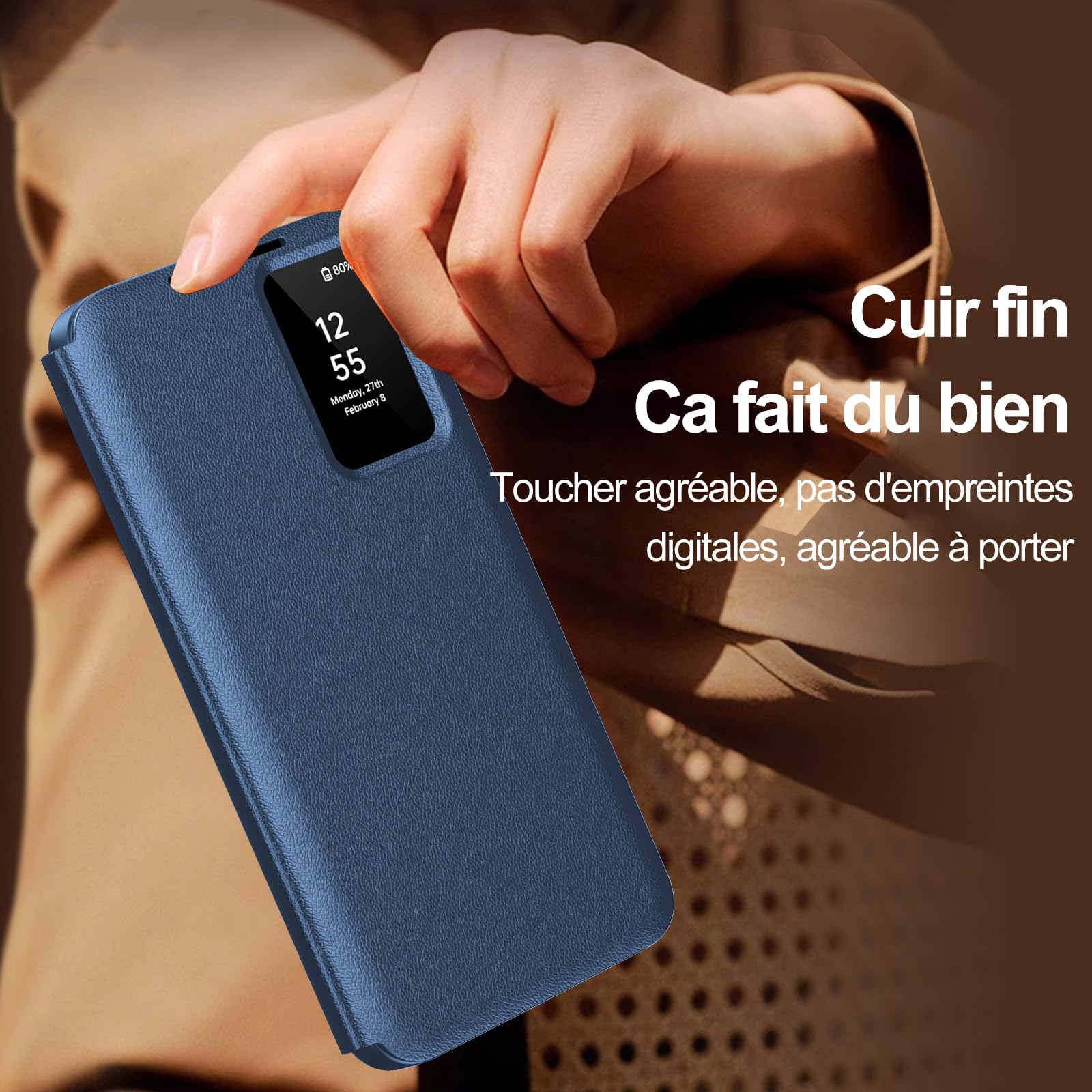 Custodia per Samsung A57 Clear View, custodia Smart View, flip Folio Cover a portafoglio, custodia a portafoglio Galaxy A57 Clear View, 360 Full Clap, protezione Case A57 5G (blu)