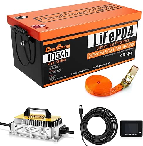 Cloudenergy 48V(51.2V) 105Ah LiFePO4 Lithium Golf Cart Battery Built-in 250A