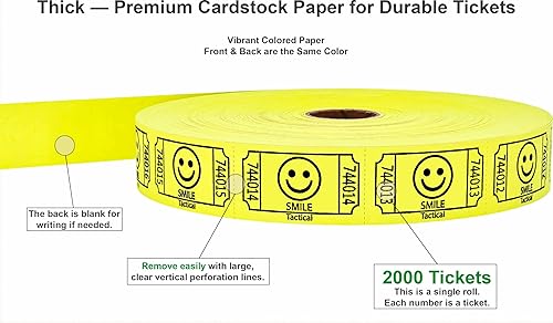 Miniatura 2 de Tacticai 2000 boletos para rifa, sonrisa, amarillo (selección de 8 colores), rollo individual, boleto para eventos, entrada, recompensa de clase,
