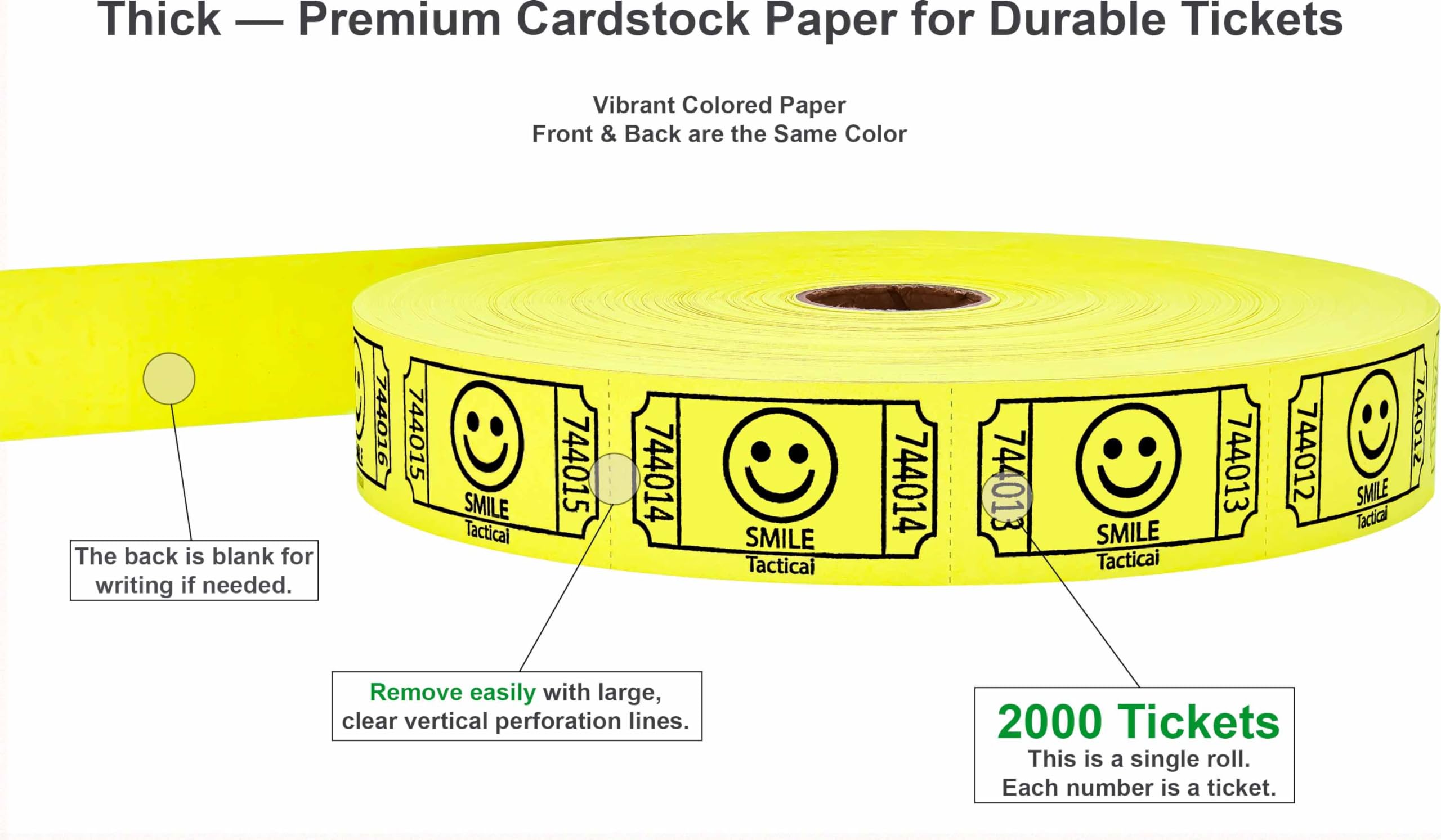 Amazon.com : Tacticai 2000 Raffle Tickets, Smile, Yellow (1