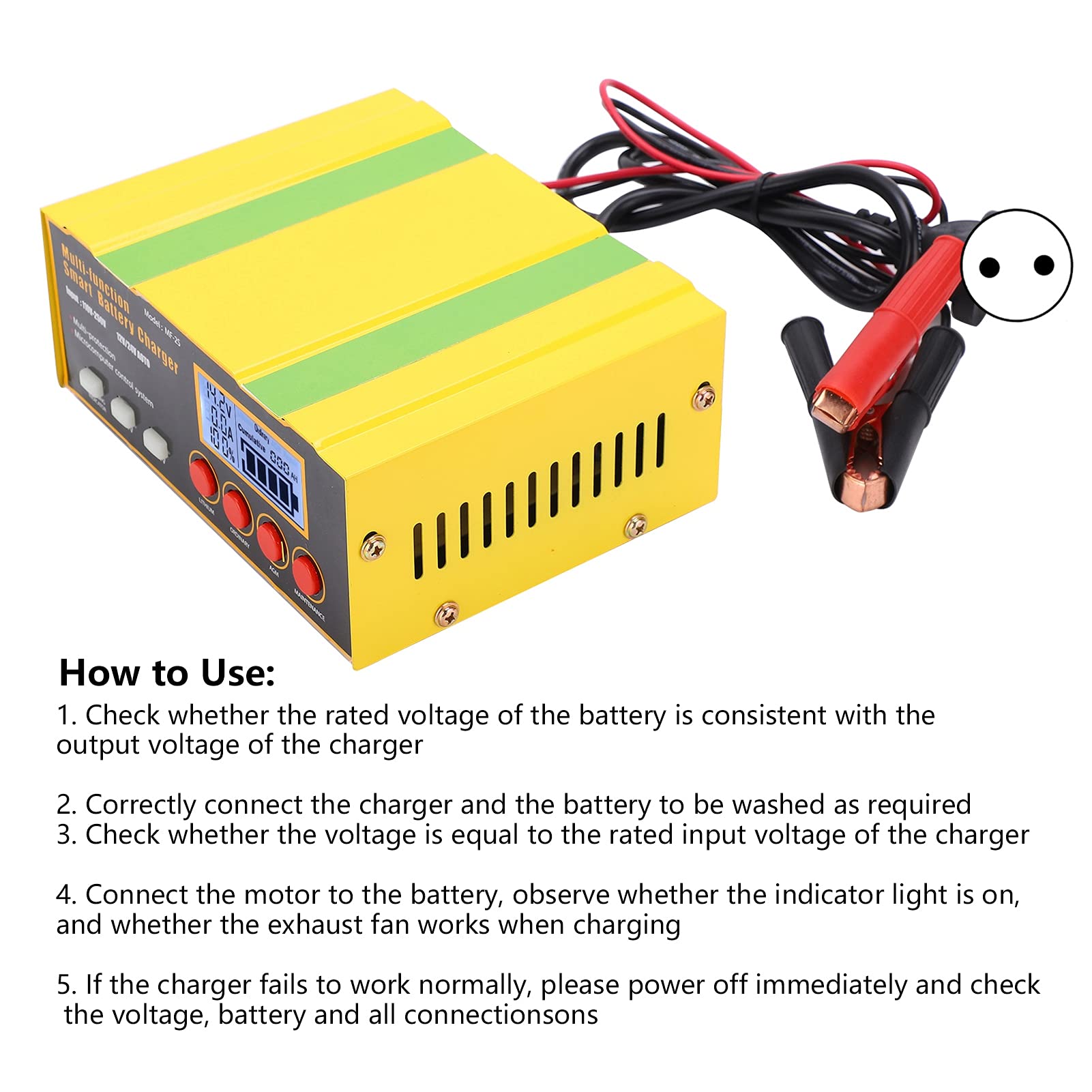 Eujgoov MF-2S Batterieladegerät, AC250V 220W Multifunktionaler Automatischer Intelligenter Batteriehalter für Auto(EU-Stecker)