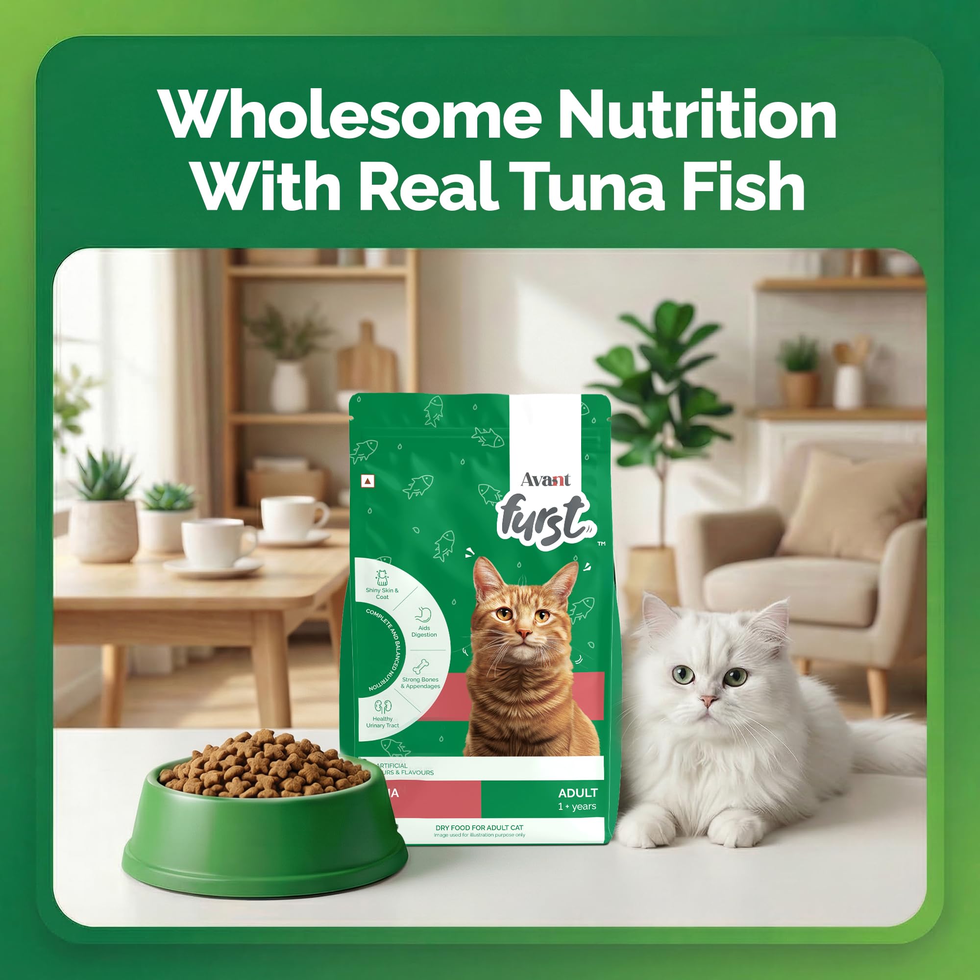 Avant Furst Adult Dry Cat Food Tuna Fish Flavor, Cat Food Dry with Real Tuna Fish, Taurine, Omega 3 & 6, No Artificial Additives, Daily Nutrition for Adult Cats, 400g 1