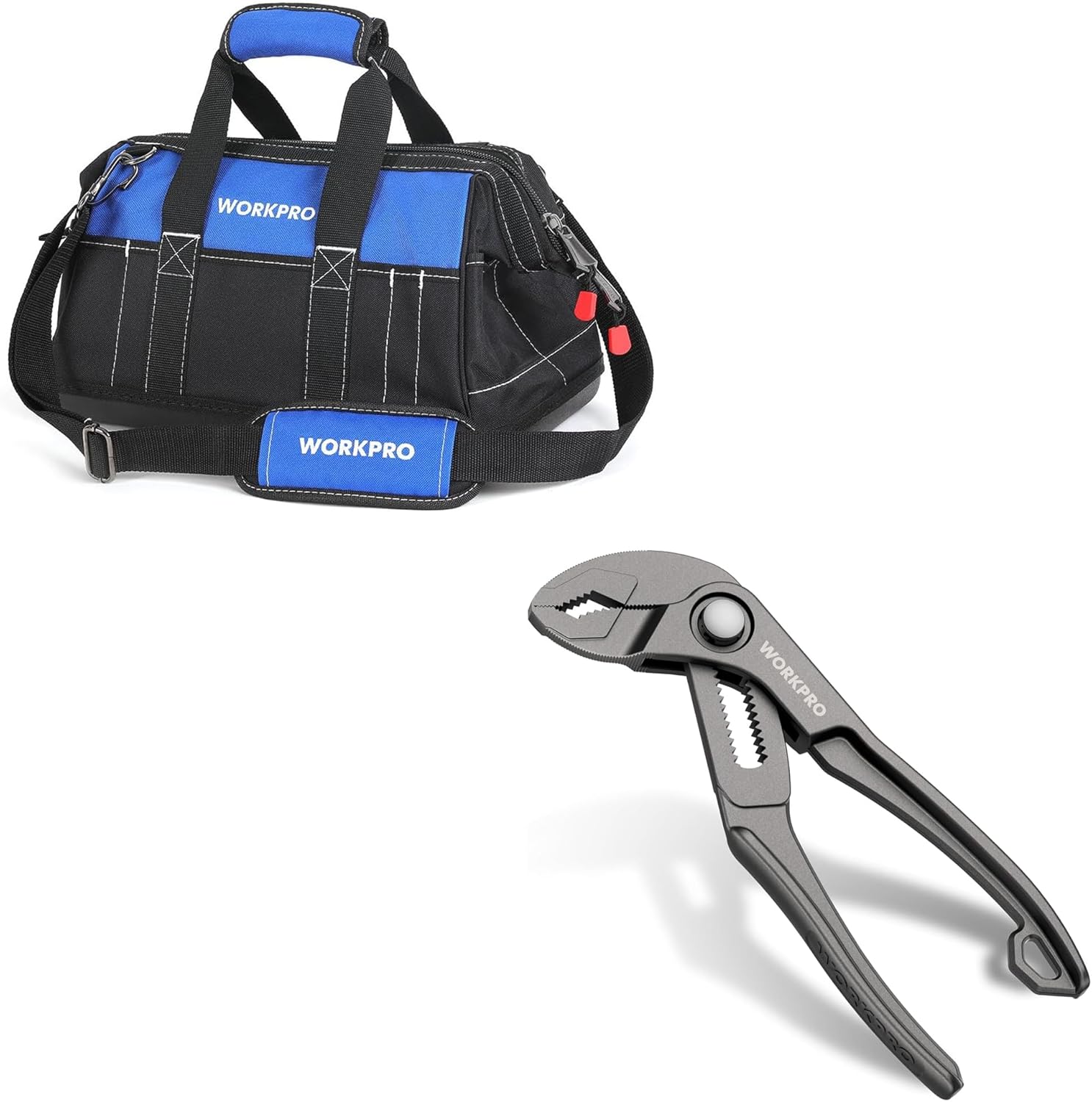 WORKPRO 16-inch Wide Mouth Tool Bag & Mini Water Pump Pliers