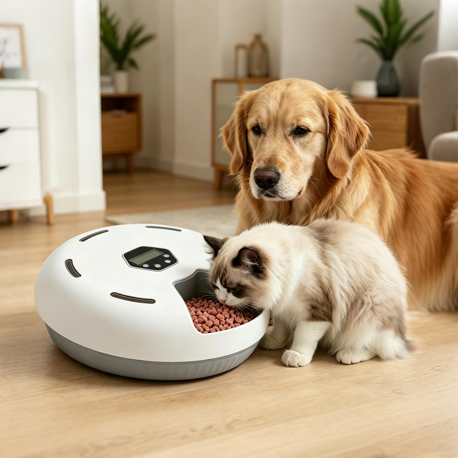 Futterautomat Katze Nassfutter mit Kühlung 6 Mahlzeiten Programmierbar,Kabelloser Nassfutterautomat für Katzen mit Kühlakkus,katzenfutterautomat Batteriebetrieben für Katzen & Hunde